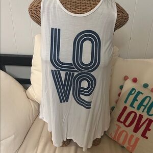 Old Navy White Tank with Blue Love Graphic